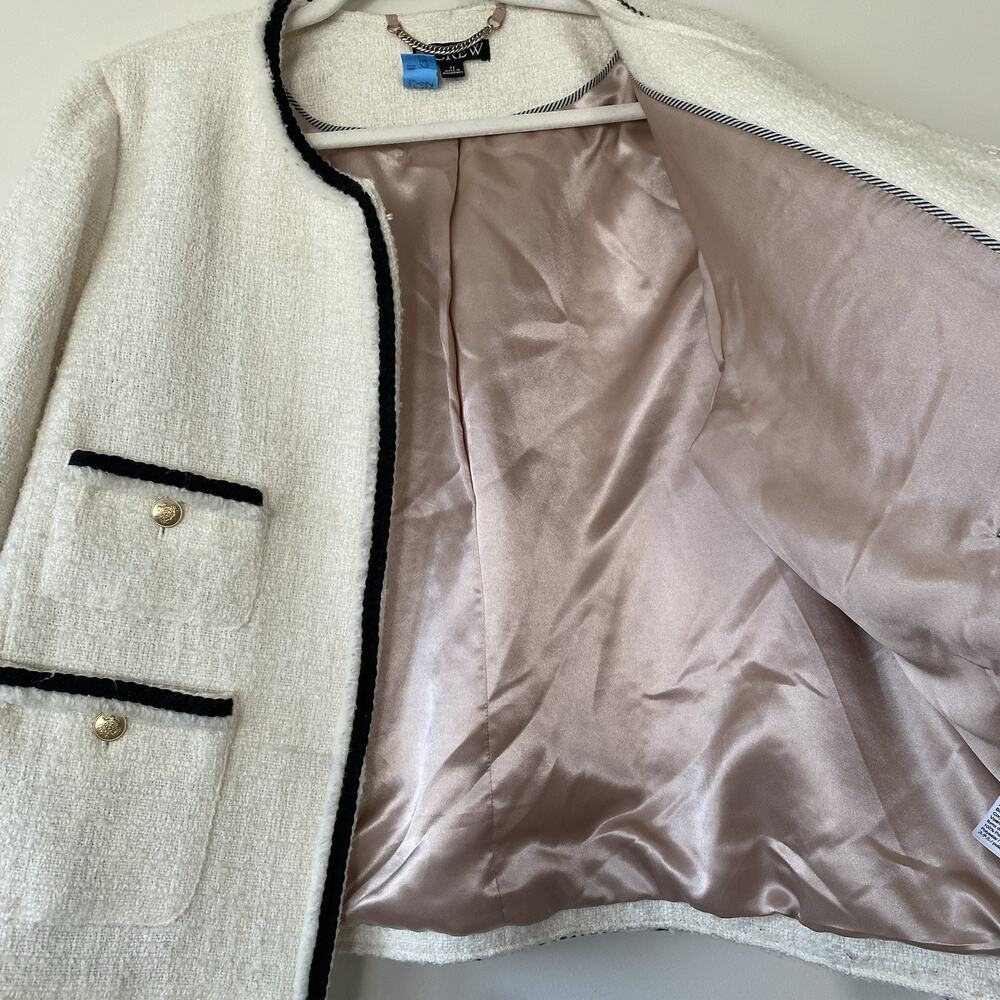J.Crew Frances Lady Jacket in Ivory Tweed with Black Trim Gold Buttons SZ 22 - Picture 7 of 14